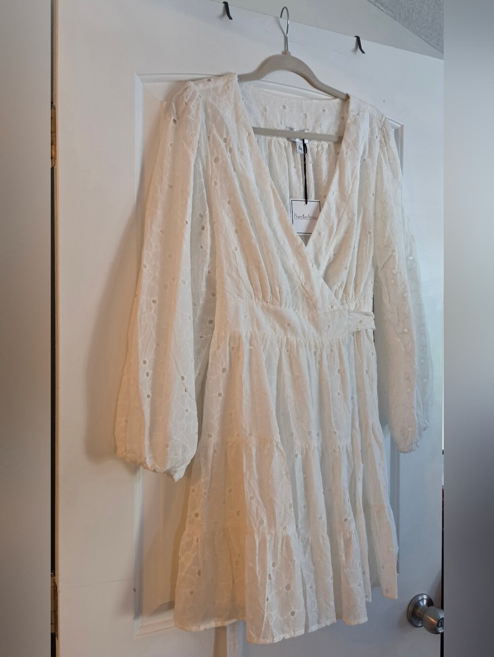 Pemier AMOUR Cream Eyelet Wrap Dress with Long Sleeves